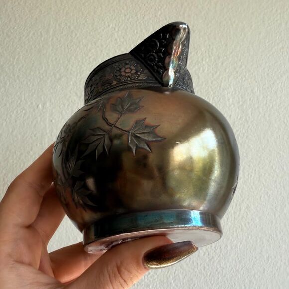 Antique James W Tufts Boston Quadruple Silver Plate Floral Engraved Creamer 1940 - Picture 4 of 15